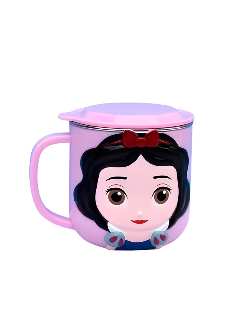 Disney Kids Stainless Steel Drinking Mug with Lid – Cartoon Design | Double Wall Insulated Cup for Hot & Cold Drinks | Leak-Resistant, Safe & Durable Children Mug (Snow White) - Image 1